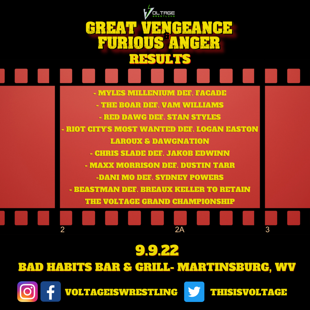 Voltage Wrestling September 18th Martinsburg, WV